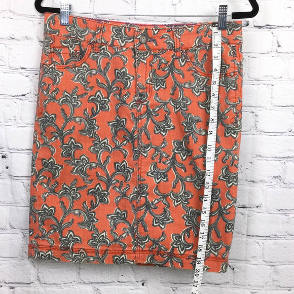 Pilcro and the Letter Press Orange Paisley Knee Length Skirt Women's Size 27 - Picture 8 of 9